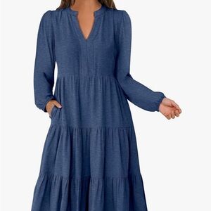 Elegant Blue Long Sleeve Dress